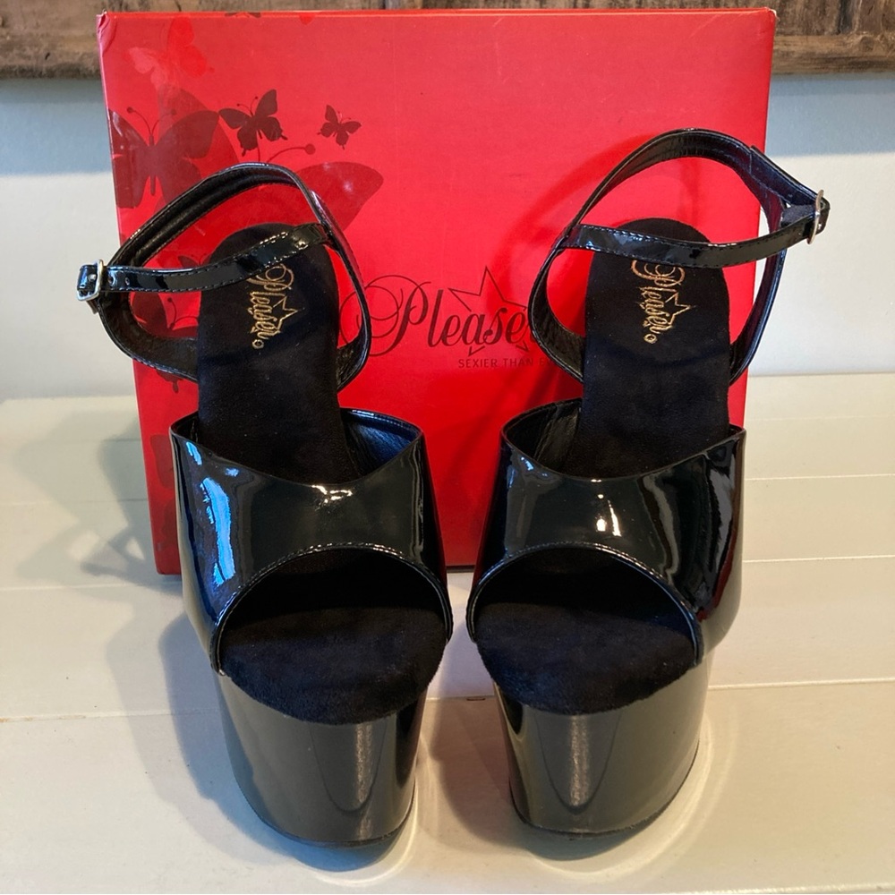Pleaser SKY-309 Black Ankle Strap Open Toe Platform High Heels Women’s Size 10